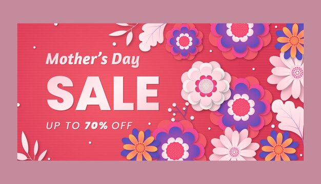 Paper style mothers day sale horizontal banner template