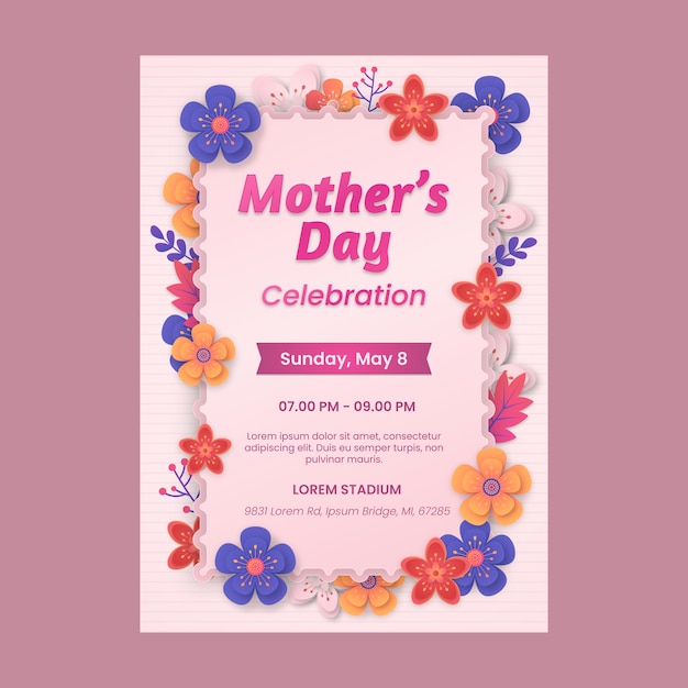 Paper style mothers day vertical flyer template