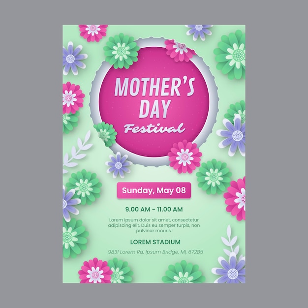 Free Vector paper style mothers day vertical flyer template