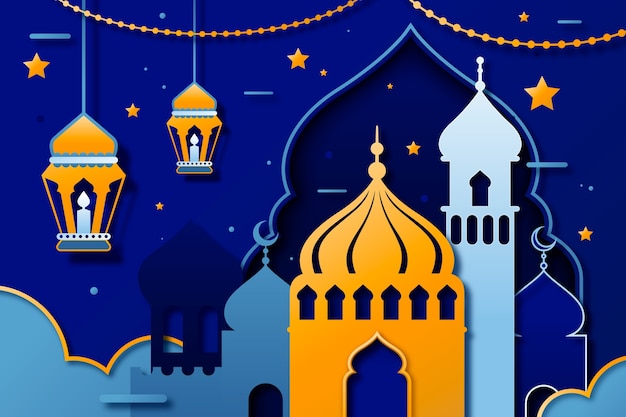 Free vector paper style ramadan celebration background