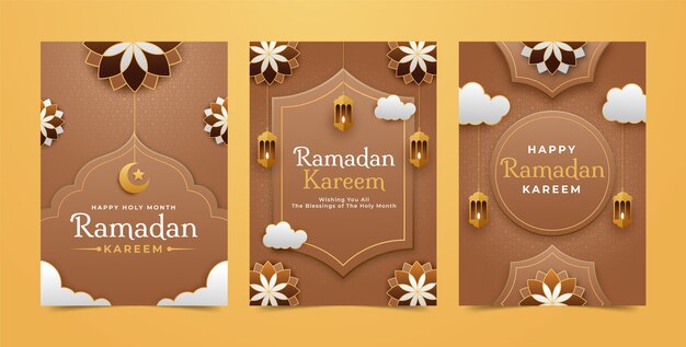 Free Vector paper style ramadan celebration greeting cards collection