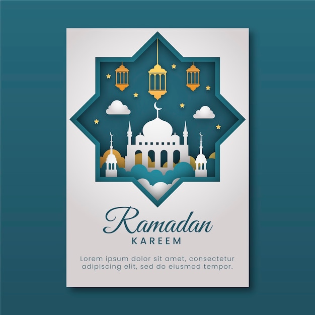 Paper style ramadan greeting card template