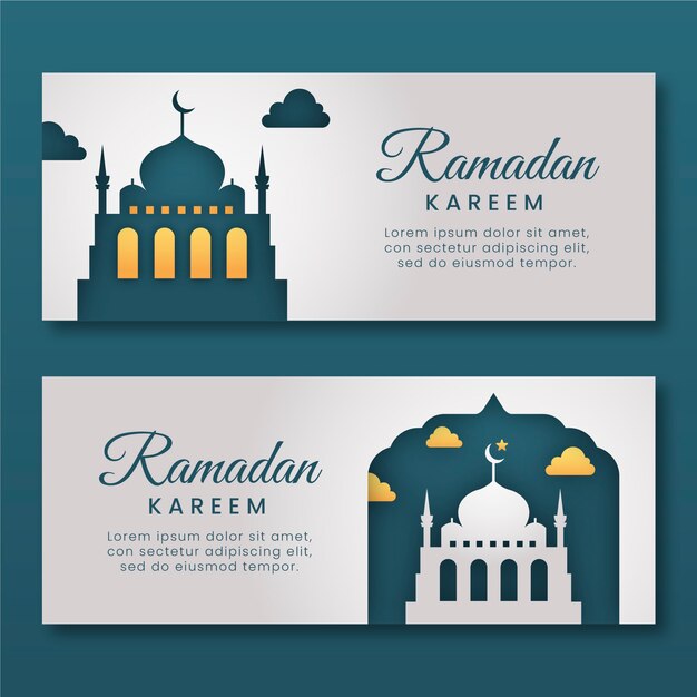 Paper style ramadan horizontal banners set