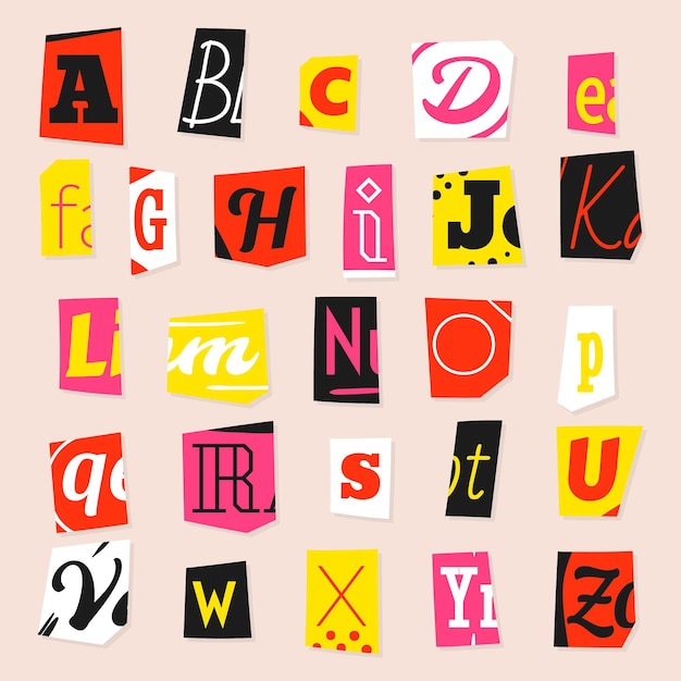 Free vector paper style ransom note letter set