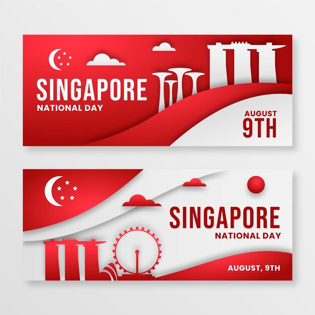 Paper style singapore national day banners set