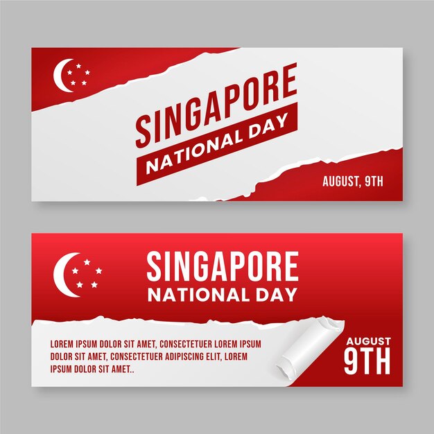 Paper style singapore national day banners set