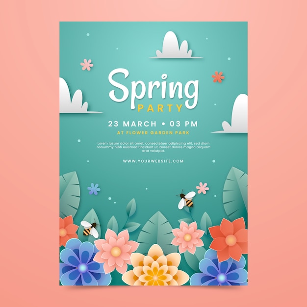 Paper style spring floral vertical poster template