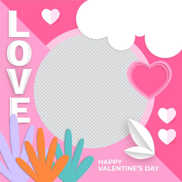 Paper style valentine's day photo frame template