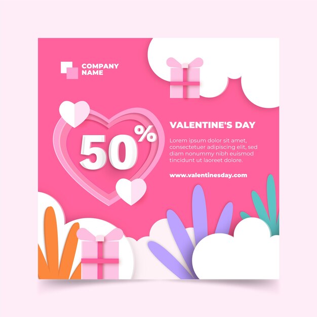 Paper style valentine's day sale square flyer template