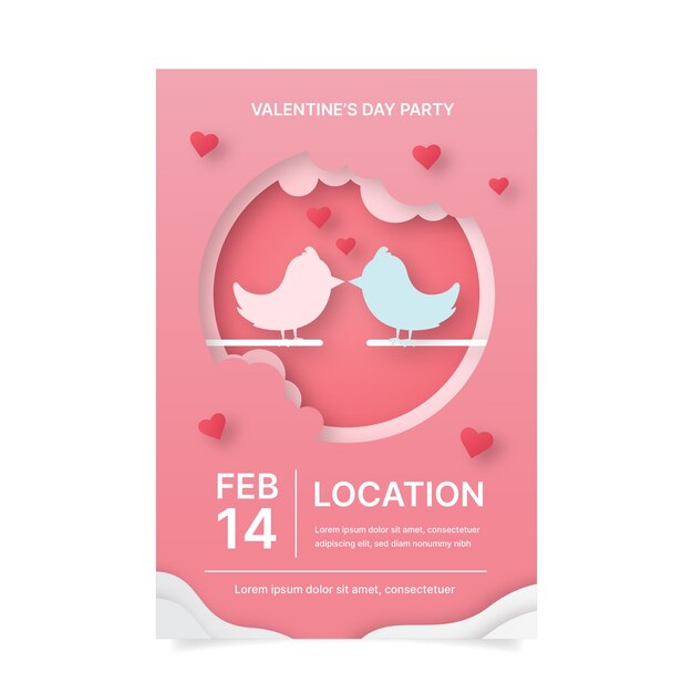 Paper style valentine's day vertical flyer template