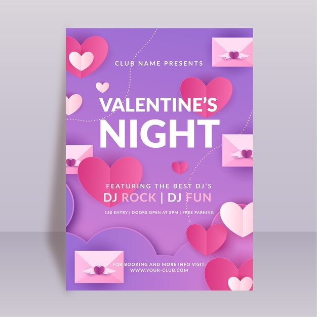 Paper style valentine's day vertical flyer template