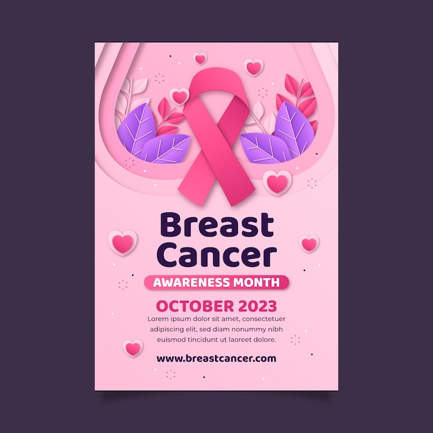 Free Vector paper style vertical poster template for breast cancer awareness month