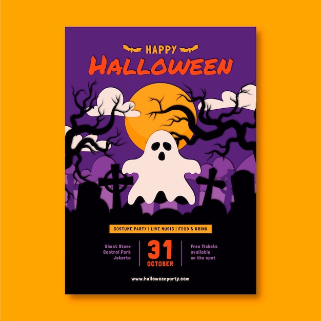 Paper style vertical poster template for halloween season celebration