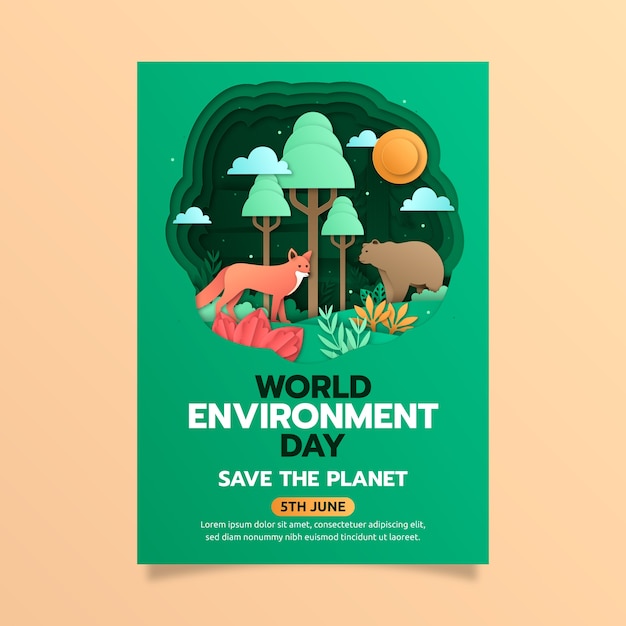 Free vector paper style vertical poster template for world environment day celebration