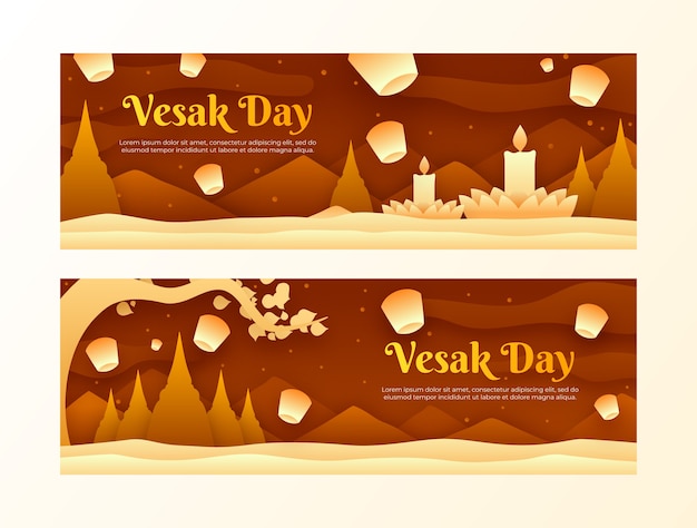 Paper style vesak horizontal banners pack