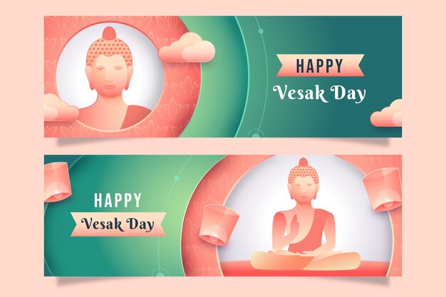 Paper style vesak horizontal banners pack