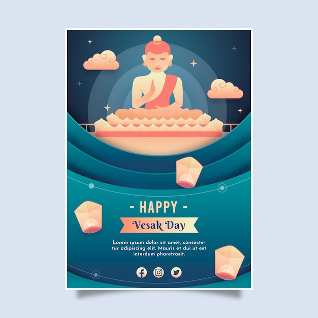 Paper style vesak vertical poster template