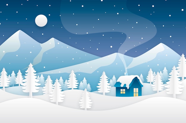 Free Vector paper style winter wallpaper