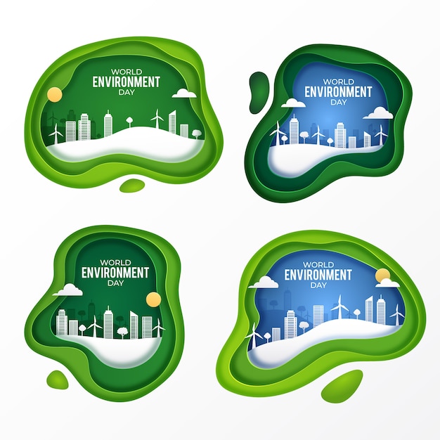 Free vector paper style world environment day labels collection