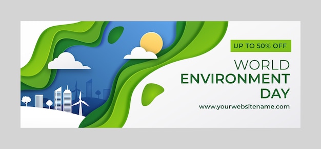 Paper style world environment day social media cover template