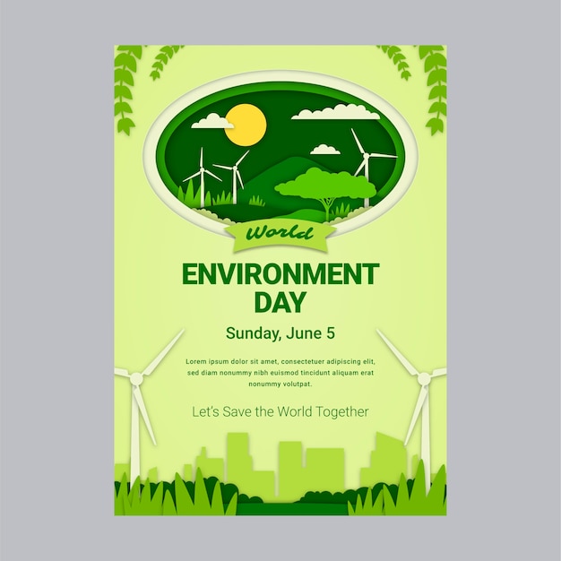 Free Vector paper style world environment day vertical poster template