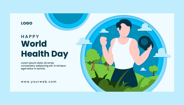 Paper style world health day horizontal banner template