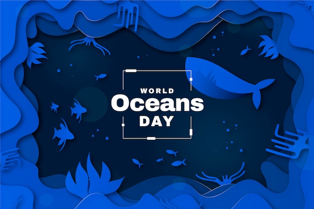 Paper style world oceans day background