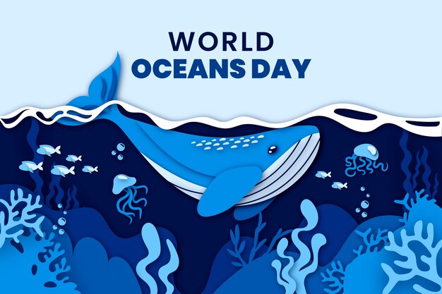 Paper style world oceans day background