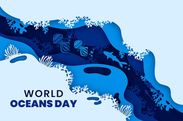 Paper style world oceans day background