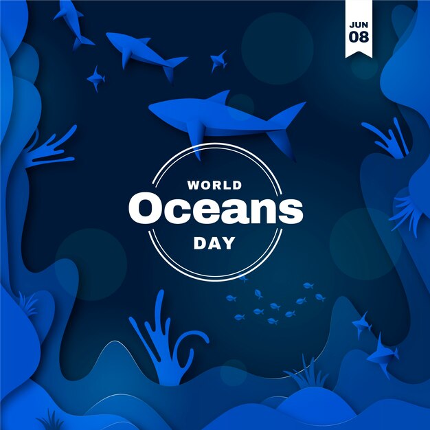 Paper style world oceans day illustration