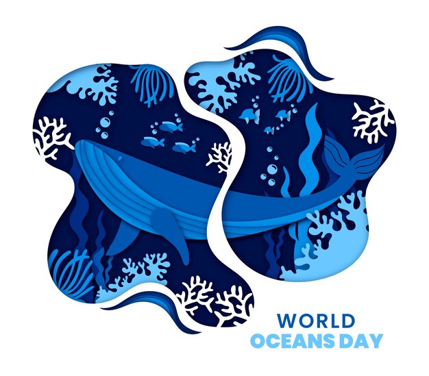 Paper style world oceans day illustration