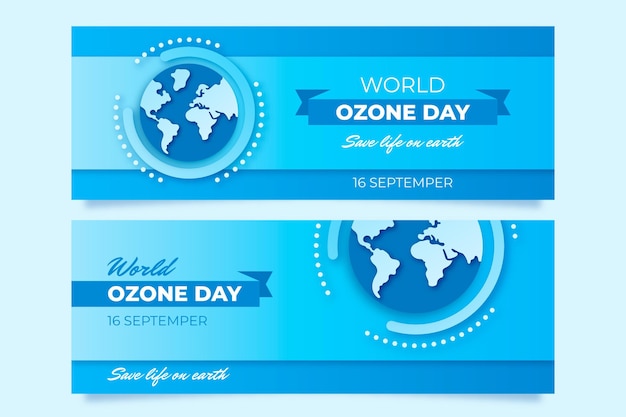 Paper style world ozone day banners set