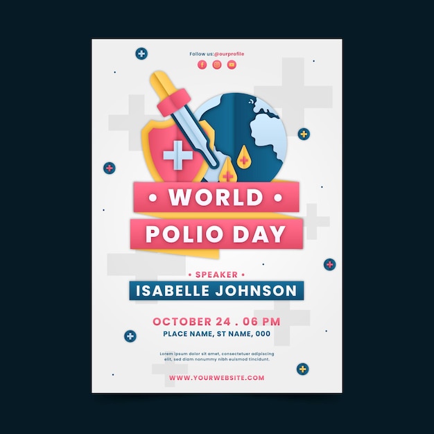 Free Vector paper style world polio day vertical poster template