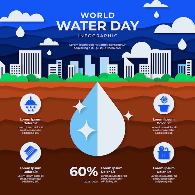 Paper style world water day infographic template