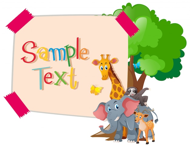 Paper template with wild animals under tree