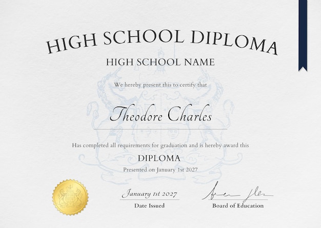 Free Vector paper texture certificate template with ornaments for high school