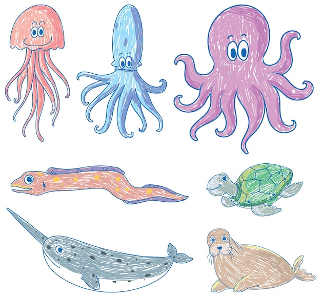 Free vector a paper with a doodle design of the different sea creatures with