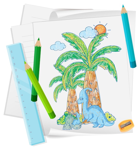 Free vector a paper with a doodle sketch design with color and colour pencil