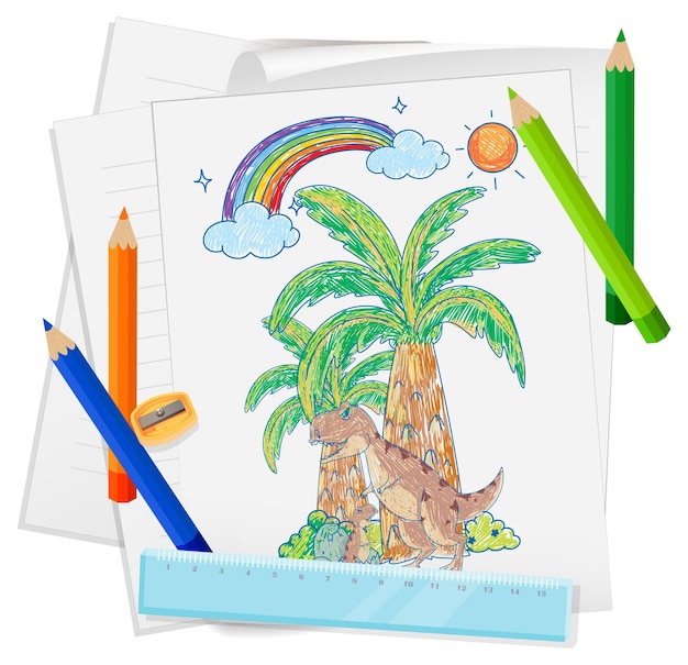 Free Vector a paper with a doodle sketch design with color and colour pencil