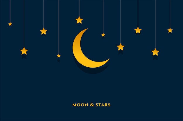 Free vector papercut style half moon with hanging stars design