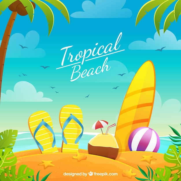 Paradise tropical beach with flat design