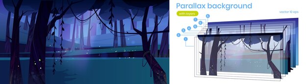 Parallax background night forest 2d landscape