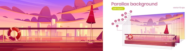 Free Vector parallax background sunset city form ship deck