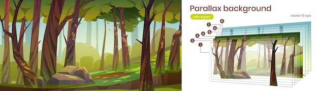 Free Vector parallax background with summer forest landscape