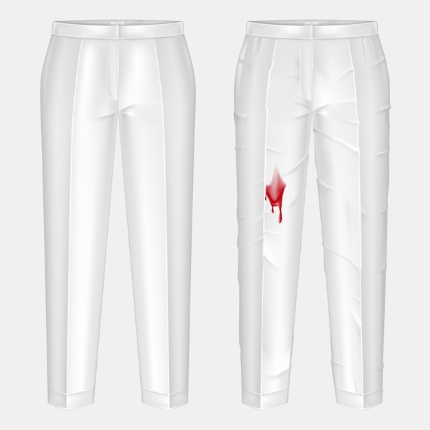 Free Vector pare of dirty, rubbed with blood blotch and ironed, shiny clean white womens pants