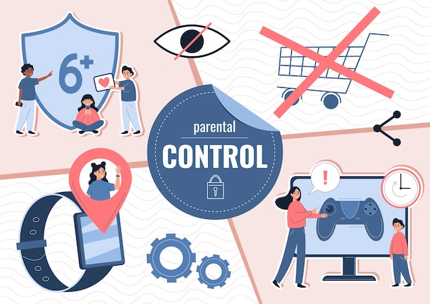 Free Vector parental control flat composition with collage of conceptual icons with parents prohibition surveillance and gaming limitation vector illustration