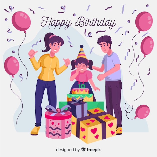 Free Vector parents and daughter birthday background