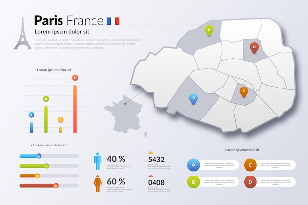 Paris france gradient map infographic