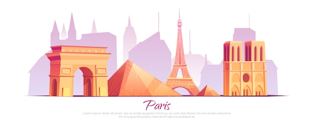 Free Vector paris landmarks, france city skyline