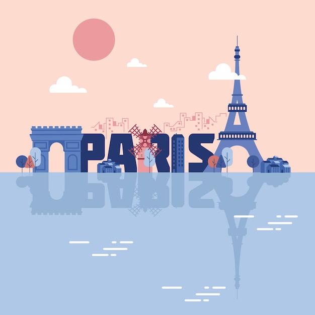 Paris landmarks illustration